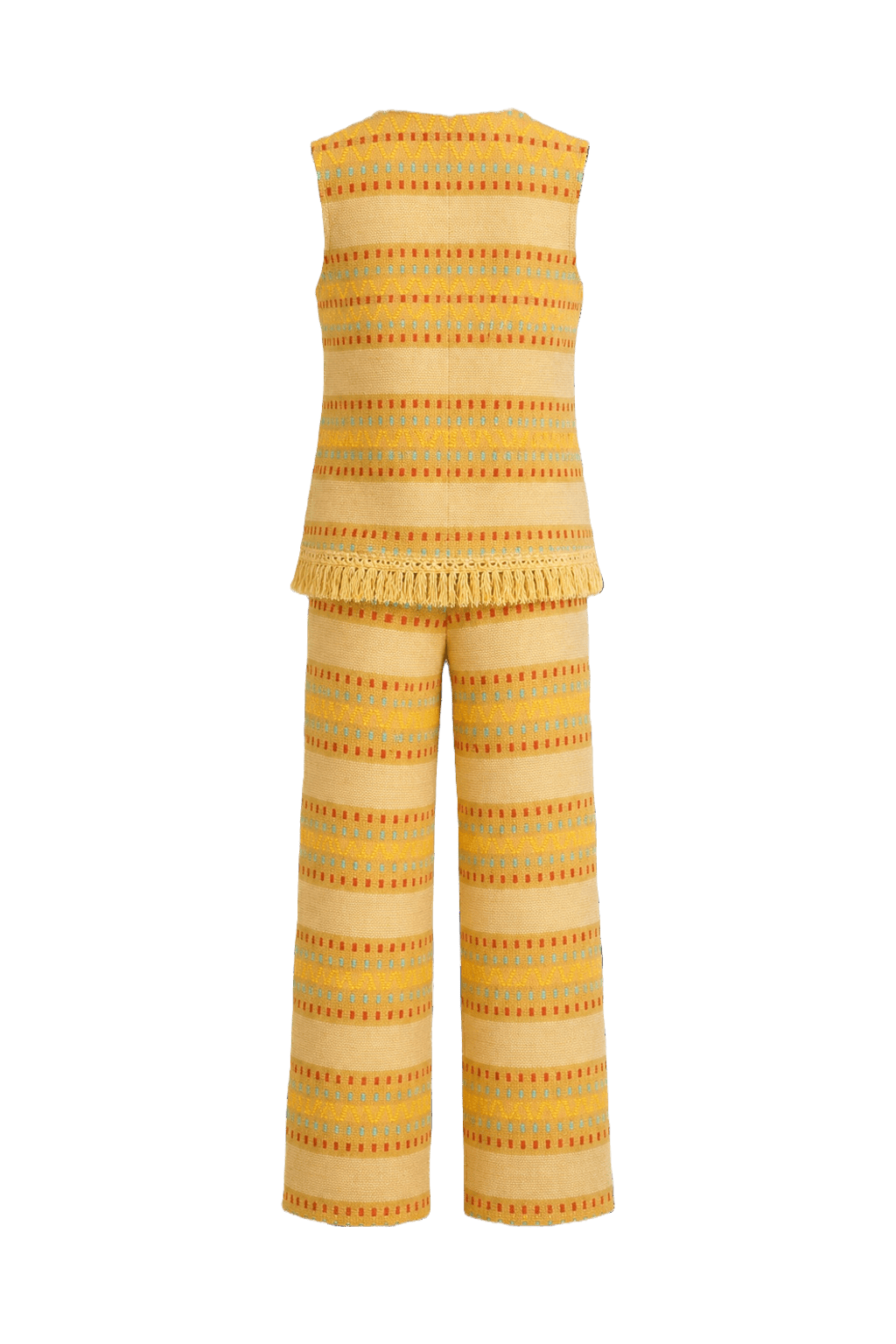 1970s Yellow Cotton Blend Vest and Trousers - Back View