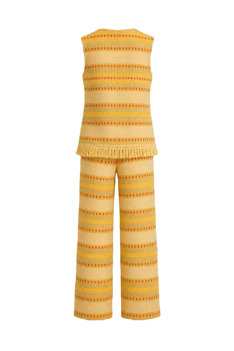 1970s Yellow Cotton Blend Vest and Trousers - Back View