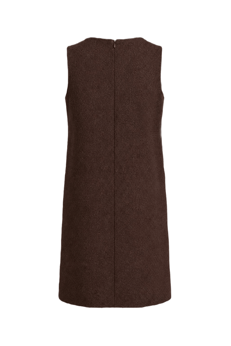 1990s Brown Wool Shift Dress - Back View
