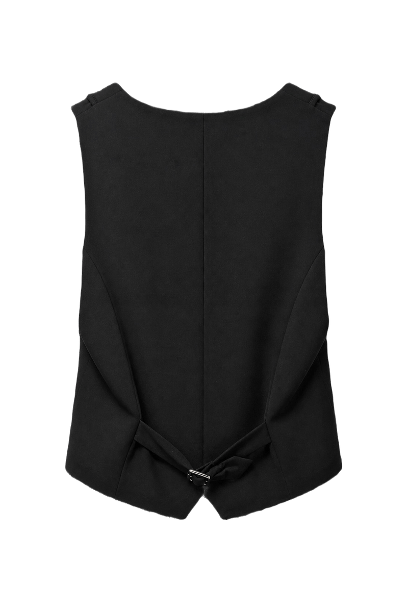 1990s Black Wool Blend Vest - Back View
