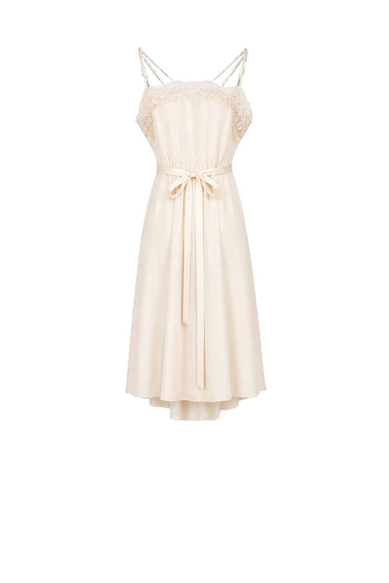 1990s Cream Nylon Slip Dress - Back View