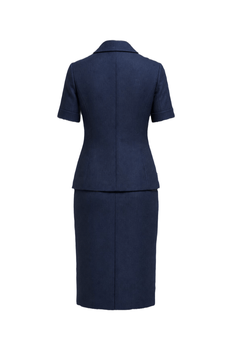 1980s Navy Blue Wool Blend Blazer and Skirt Set - Back View