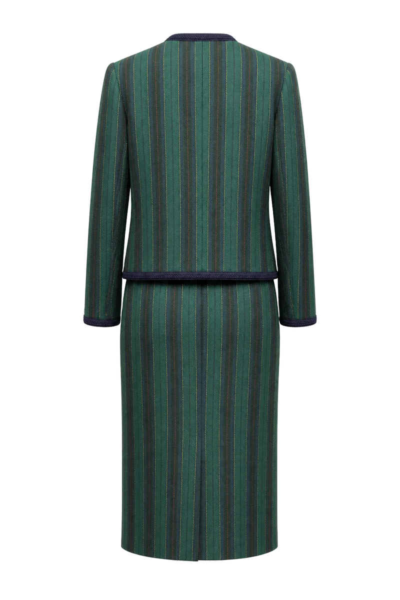 1980s Green Wool Blend Blazer and Skirt Set - Back View