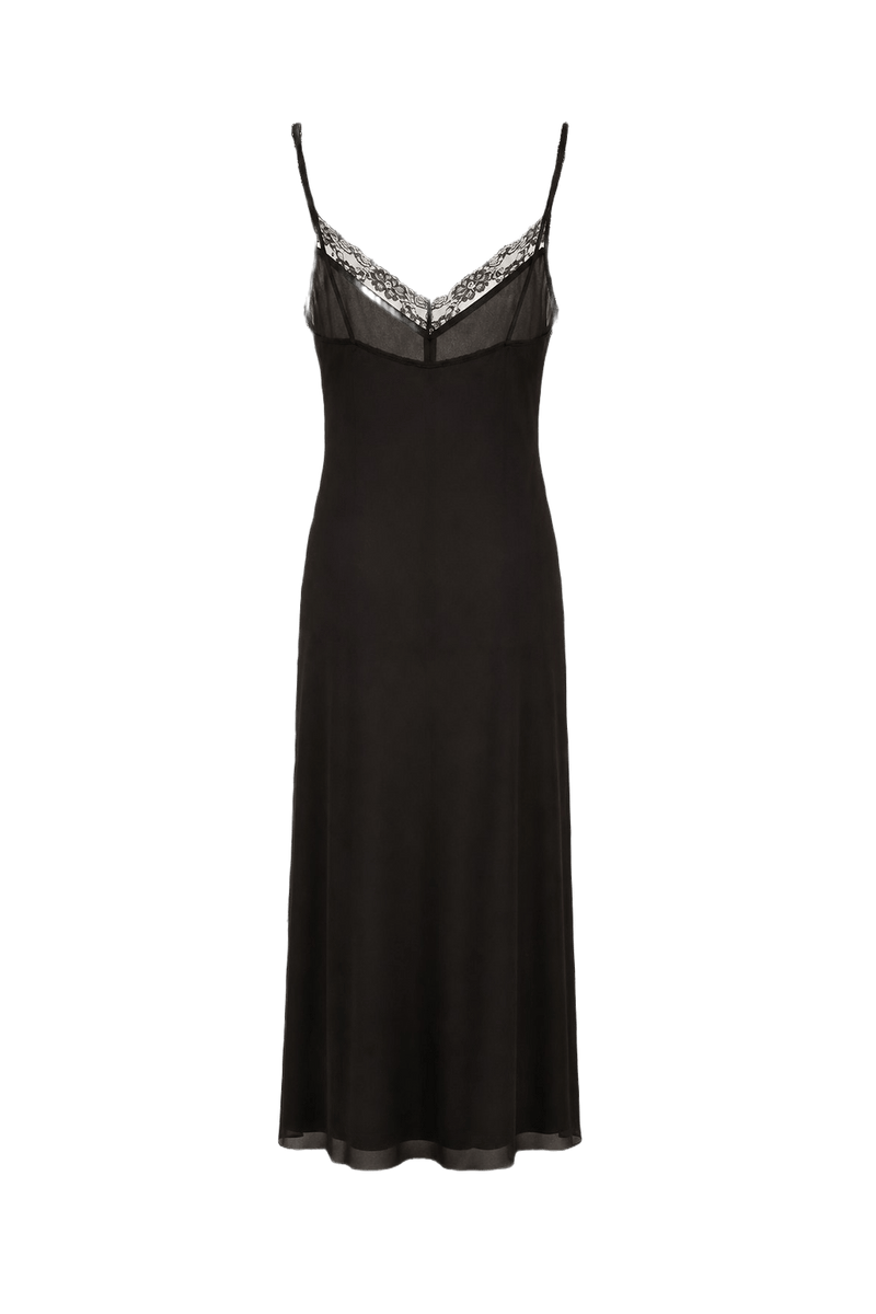1990s Black Nylon Slip Dress - Back View