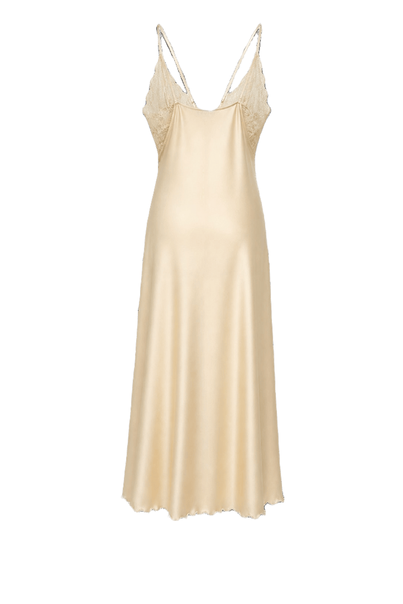 1990s Champagne Beige Nylon Slip Dress - Back View