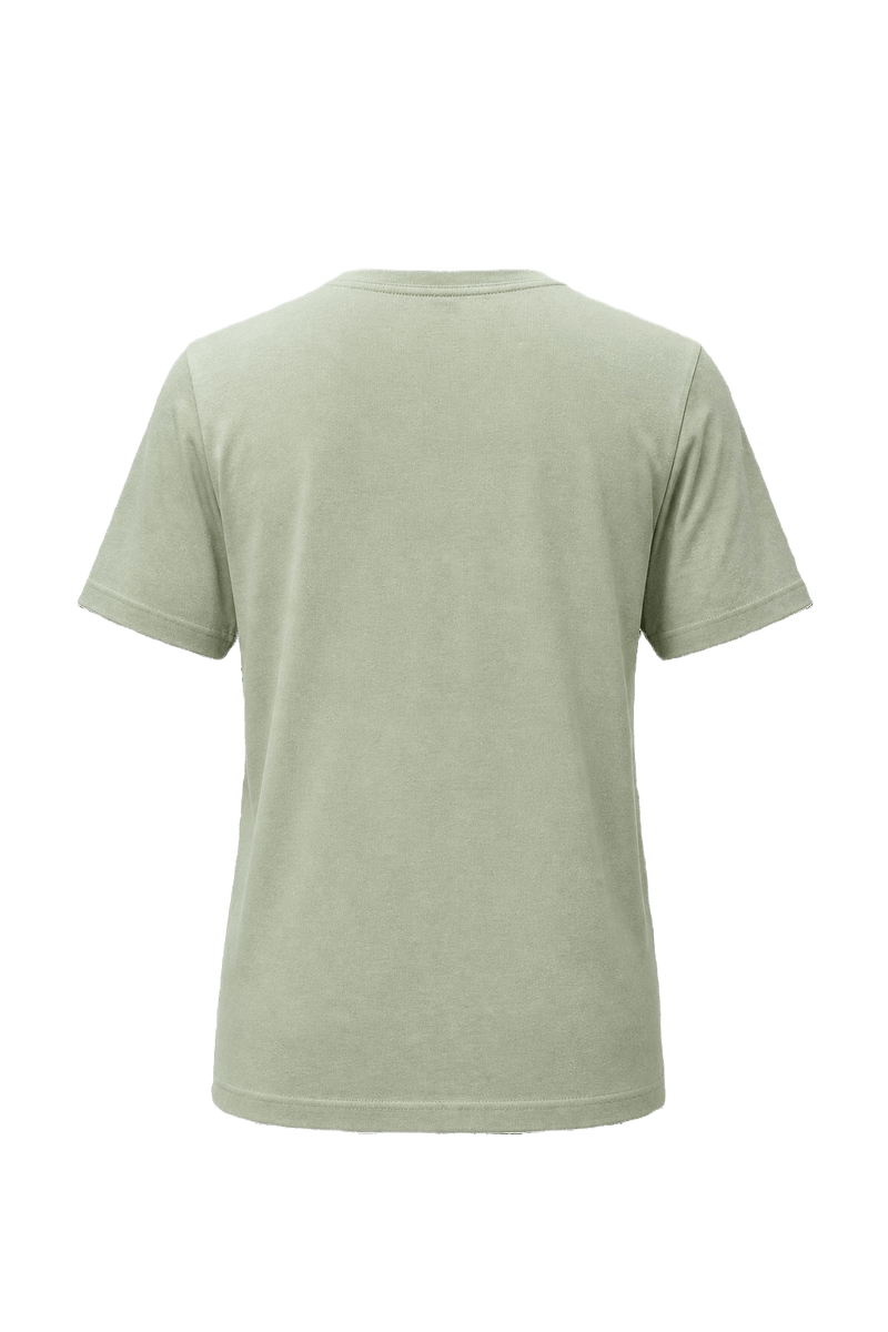 A light green cotton t-shirt featuring a classic crew neck and short sleeves. Th - Back View