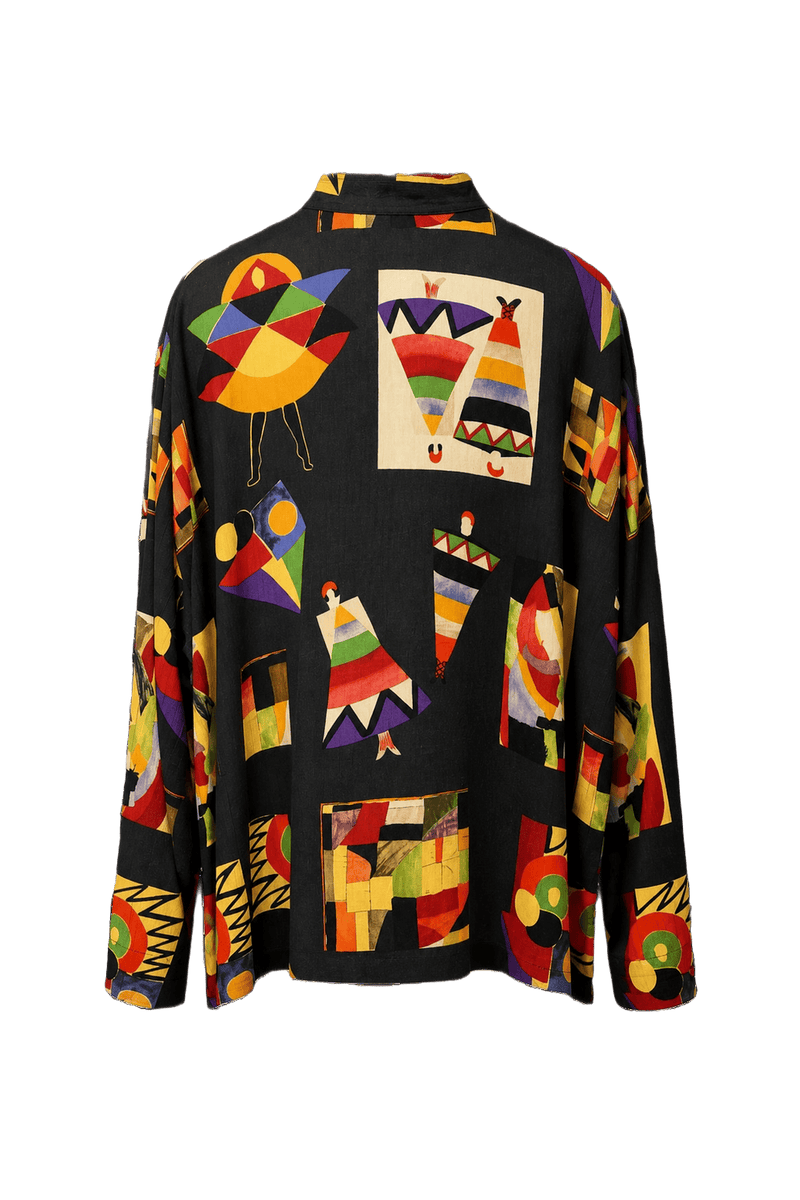 1990s Black Rayon Blouse - Back View