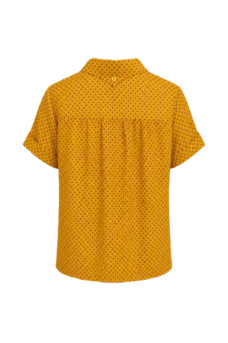 1990s Yellow Cotton Blend Blouse - Back View