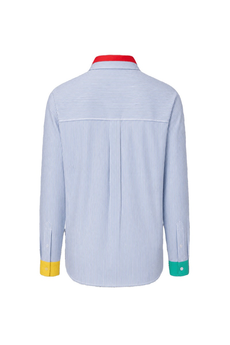 1980s Striped Blue Cotton Blend Shirt - Back View