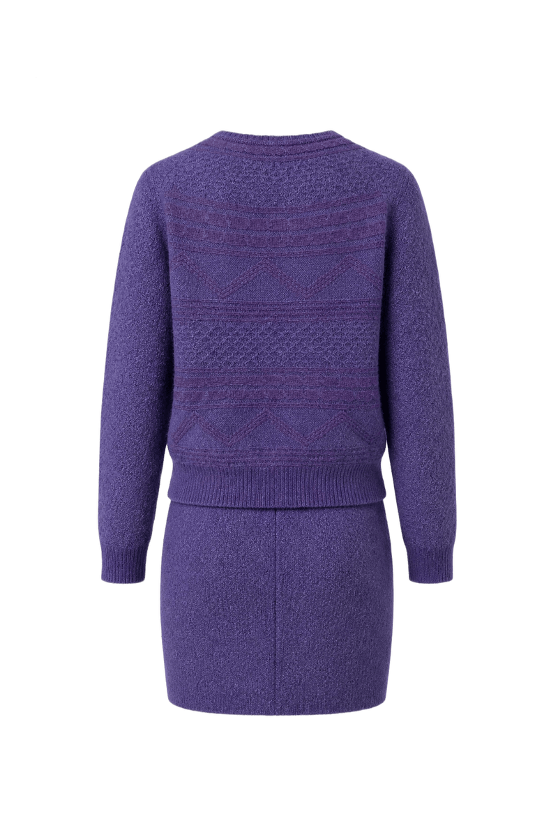 1990s Purple Wool Blend Sweater and Skirt Set - Back View