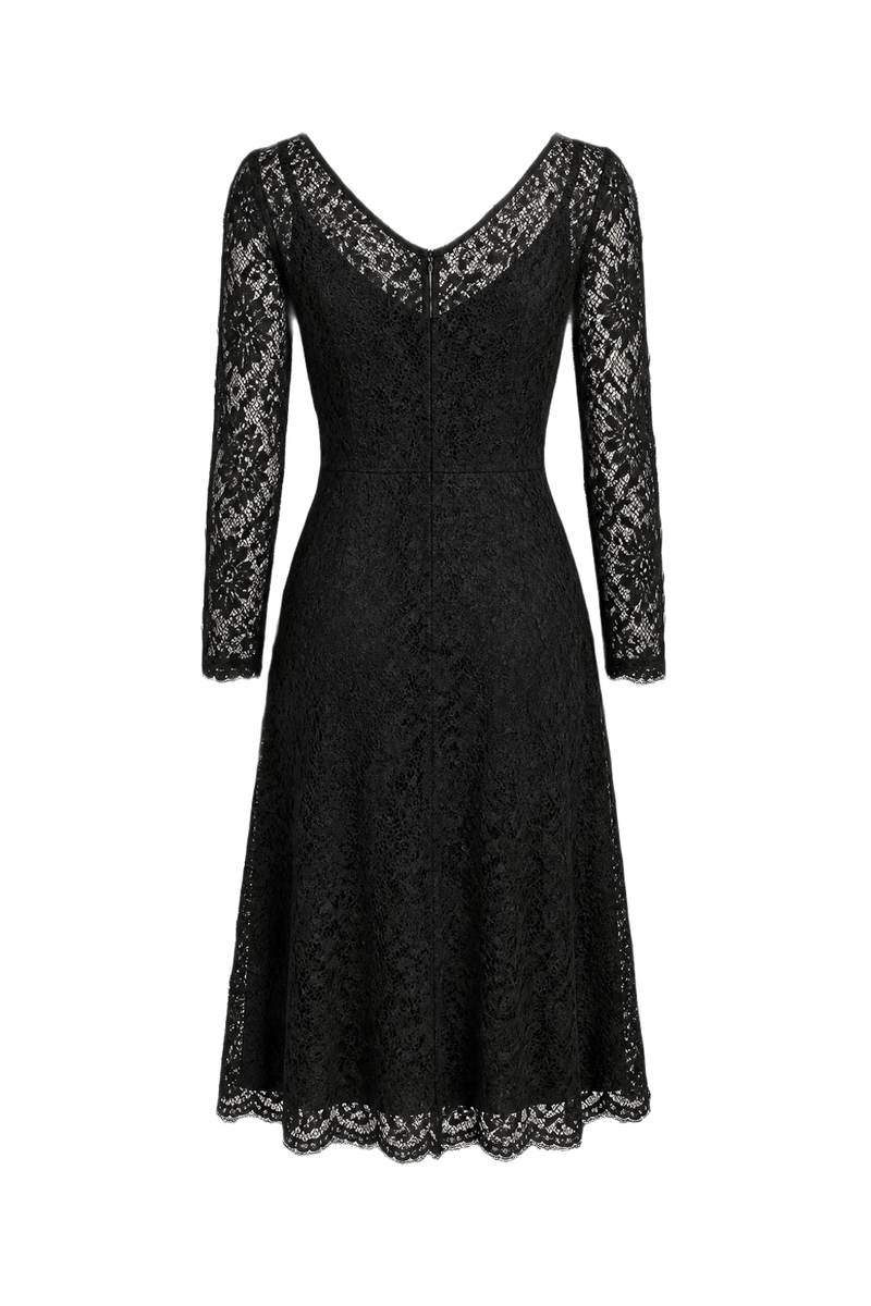 1990s Black Lace Midi Dress - Back View