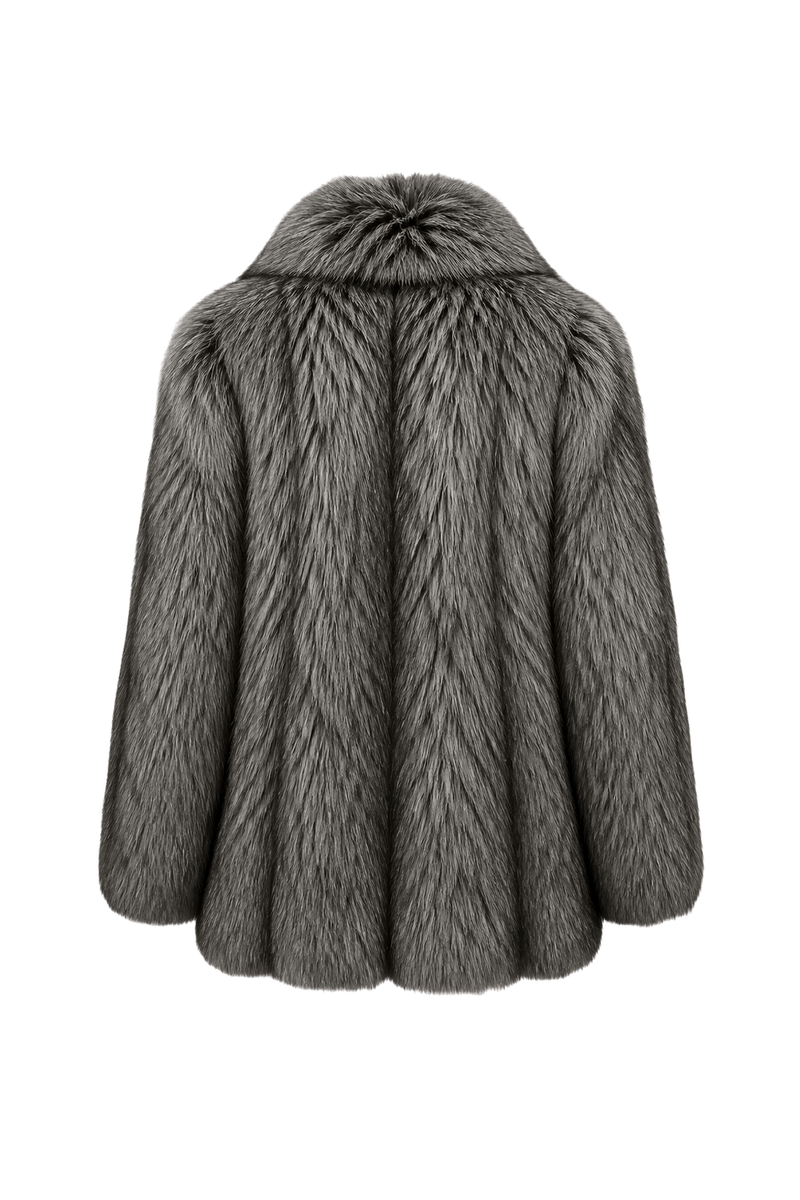 1980s Grey Fur Coat - Back View
