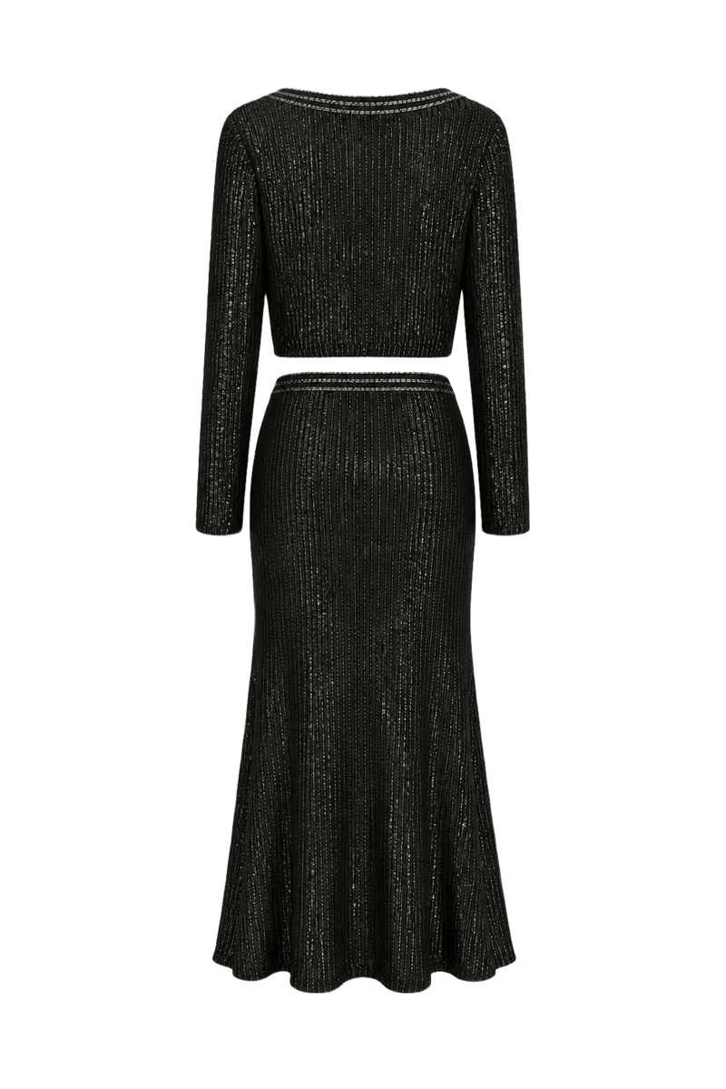 1980s Black Synthetic Blend Blouse and Skirt - Back View
