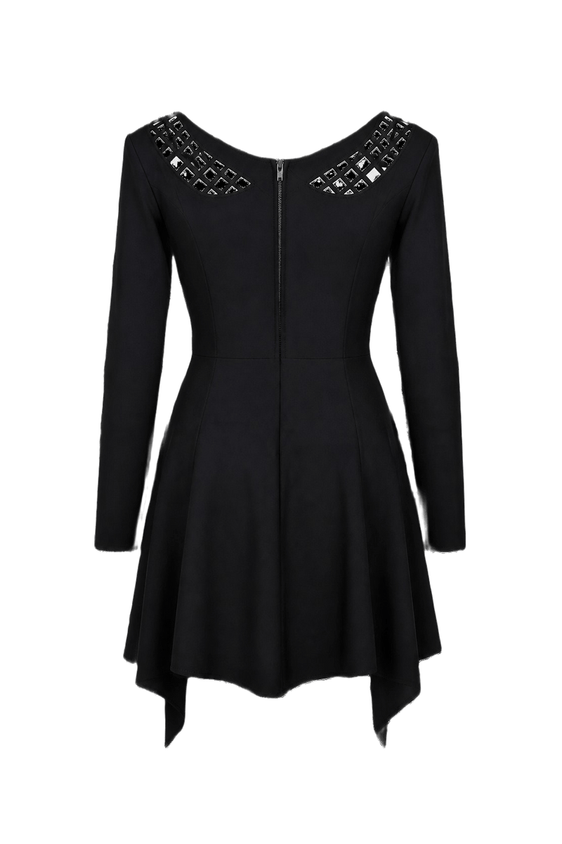 1980s Black Polyester Blend Dress - Back View