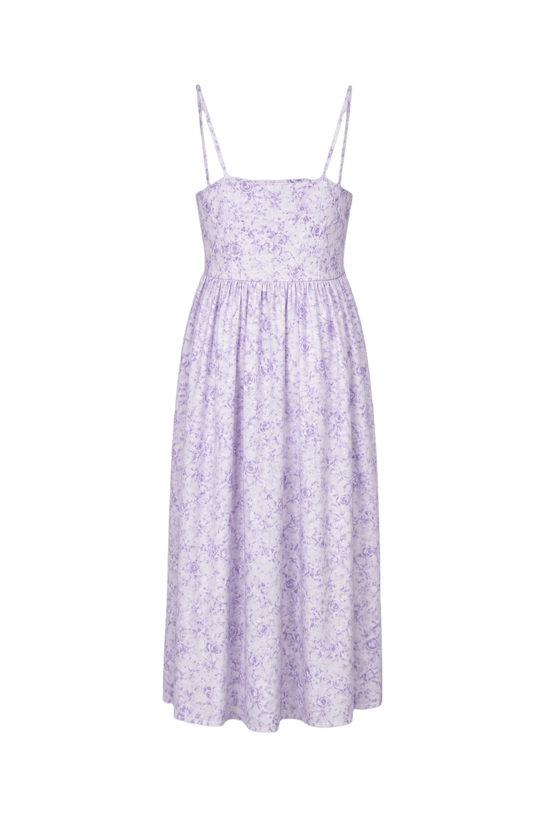 1970s Lavender Cotton Blend Dress - Back View
