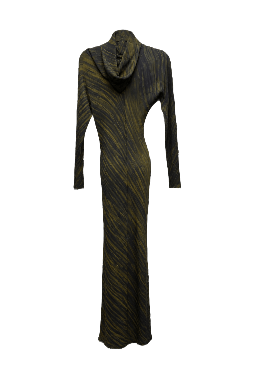1980s Olive Green Synthetic Blend Dress - Back View