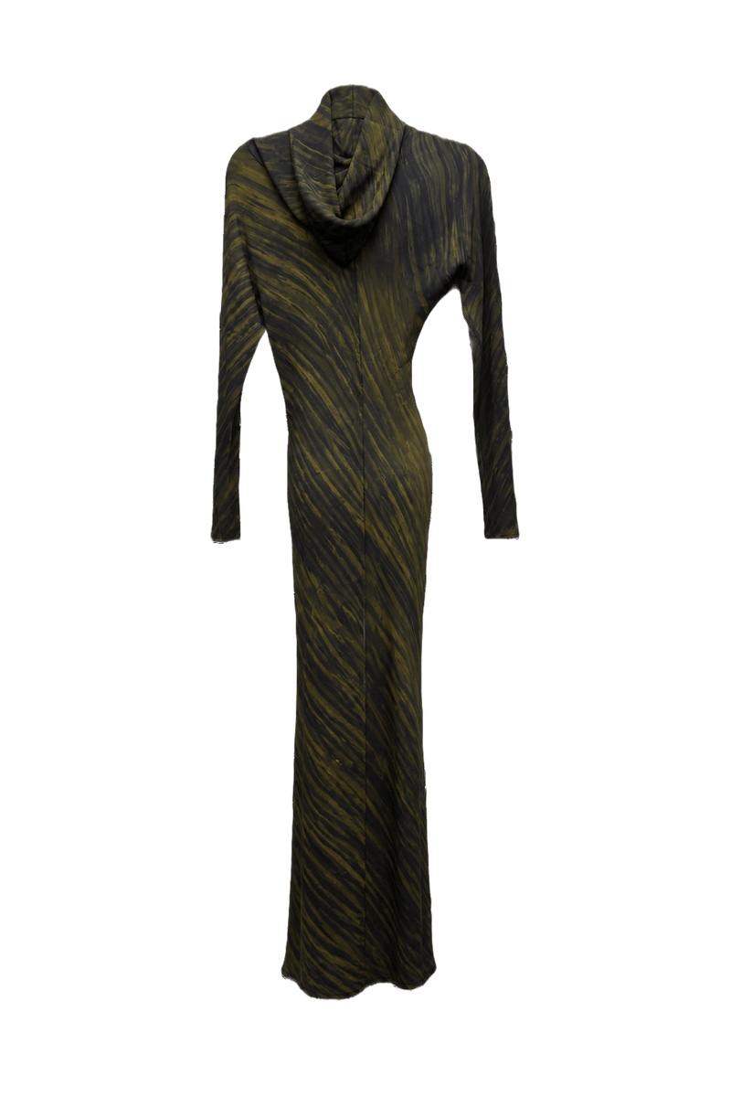 1980s Olive Green Synthetic Blend Dress - Back View