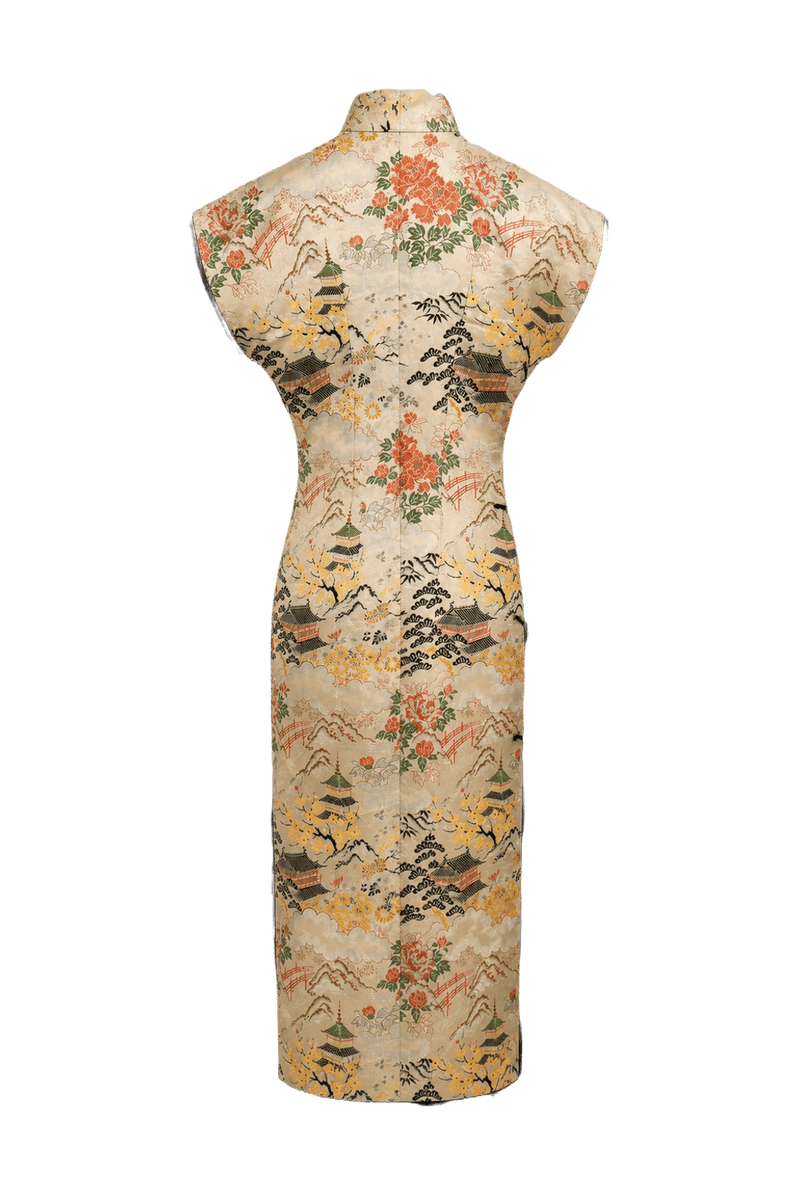 1970s Beige Silk Cheongsam - Back View