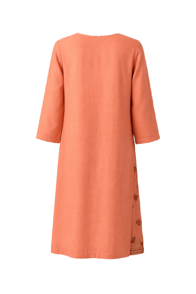 1970s Peach Cotton Dress - Back View