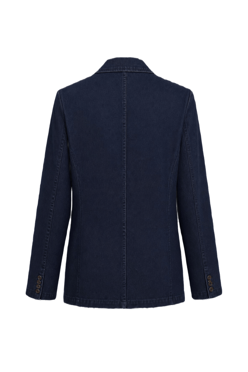 1990s Navy Blue Cotton Blazer - Back View