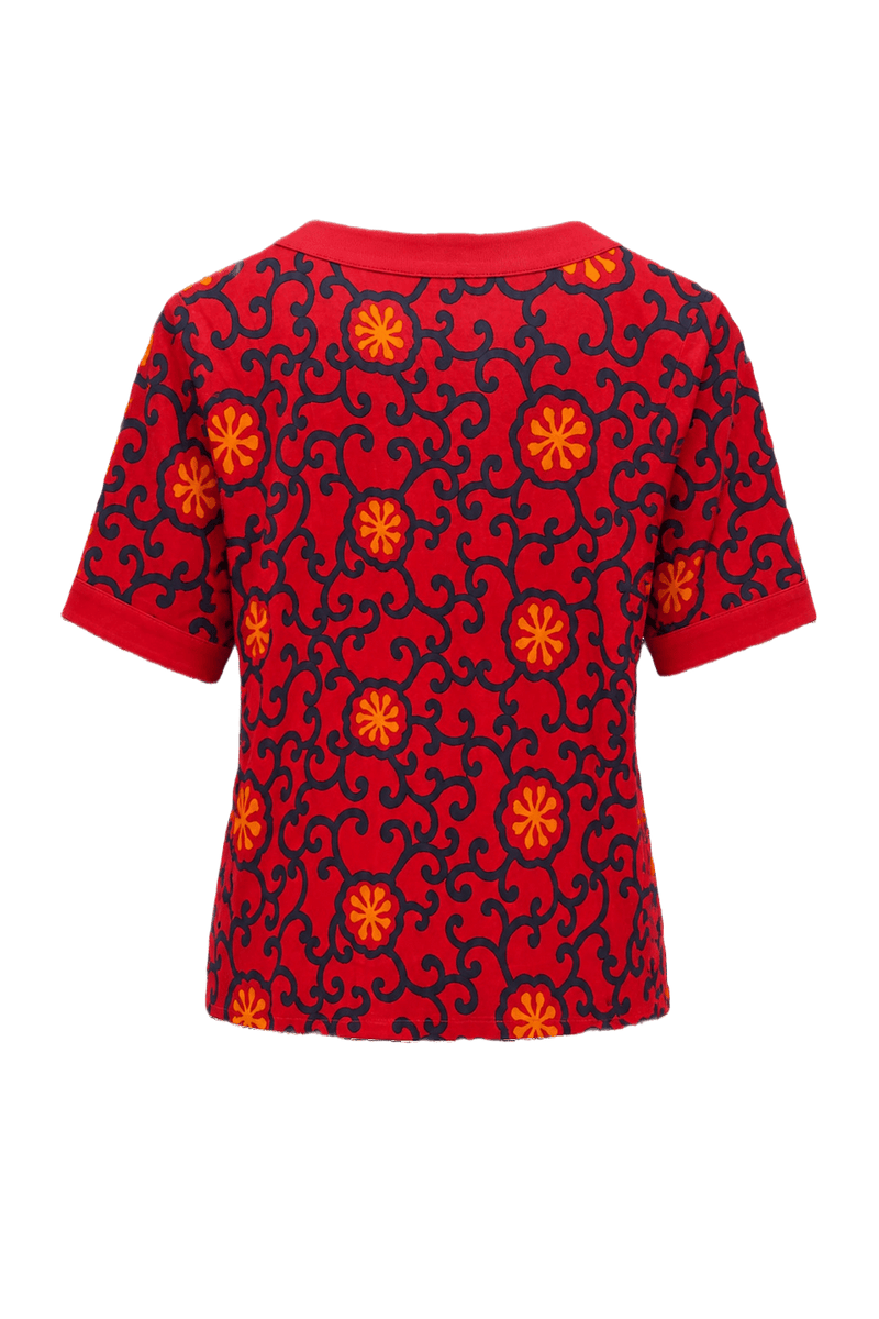 1970s Red Cotton Blouse - Back View
