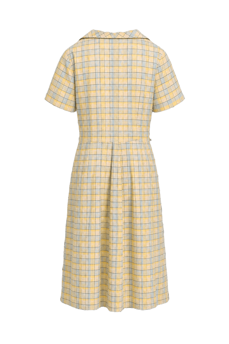 1950s Yellow Cotton Dress - Back View