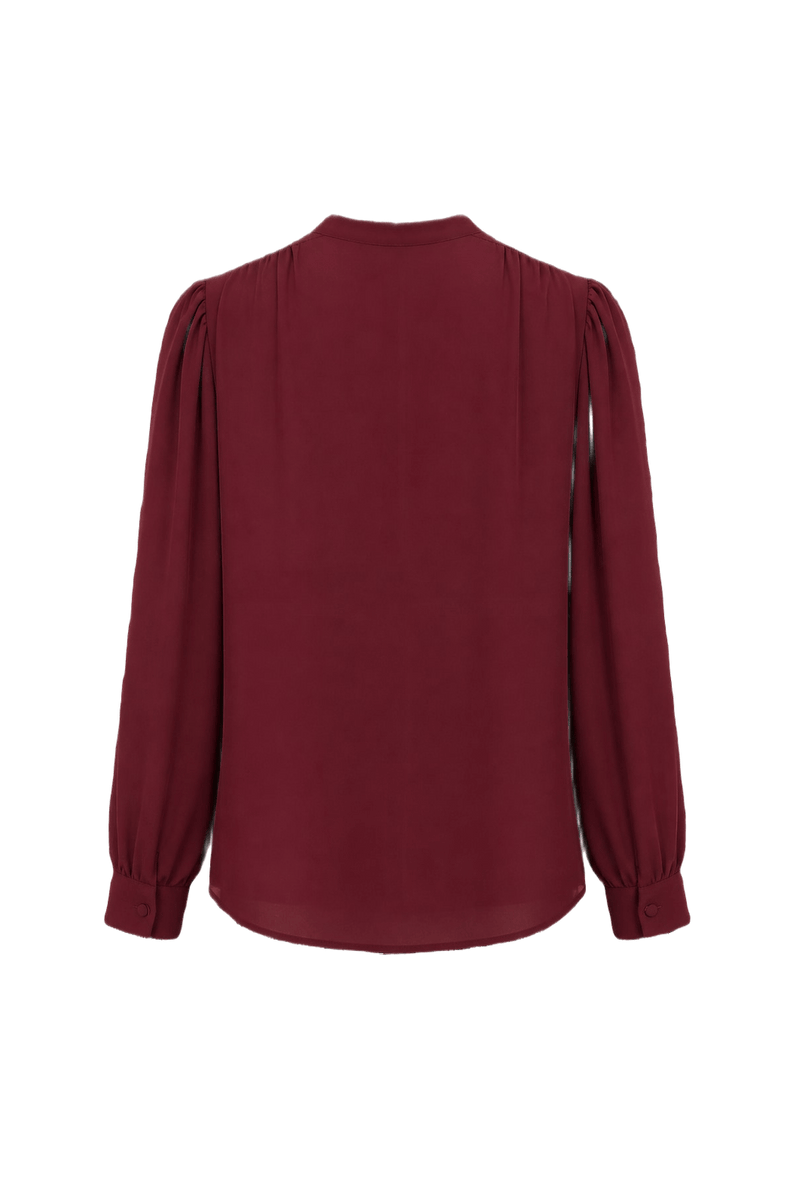 1980s Burgundy Polyester Blouse - Back View