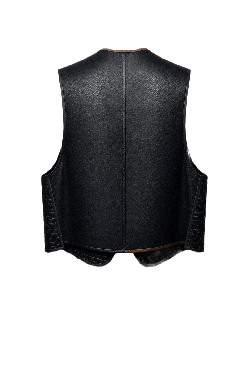 1990s Navy Blue Leather Vest - Back View