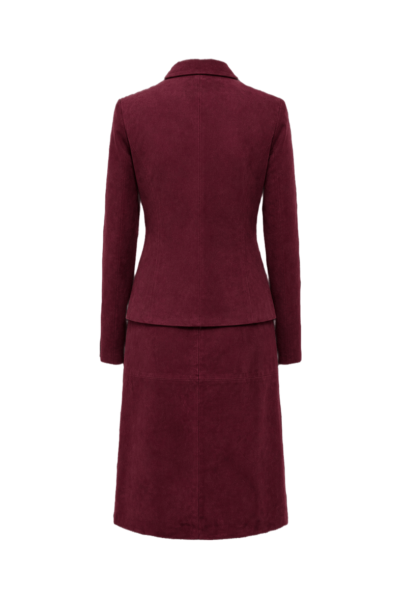 1980s Burgundy Suede Jacket and Skirt Set - Back View