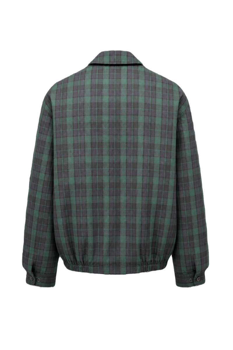 1980s Green Plaid Polyester Jacket - Back View
