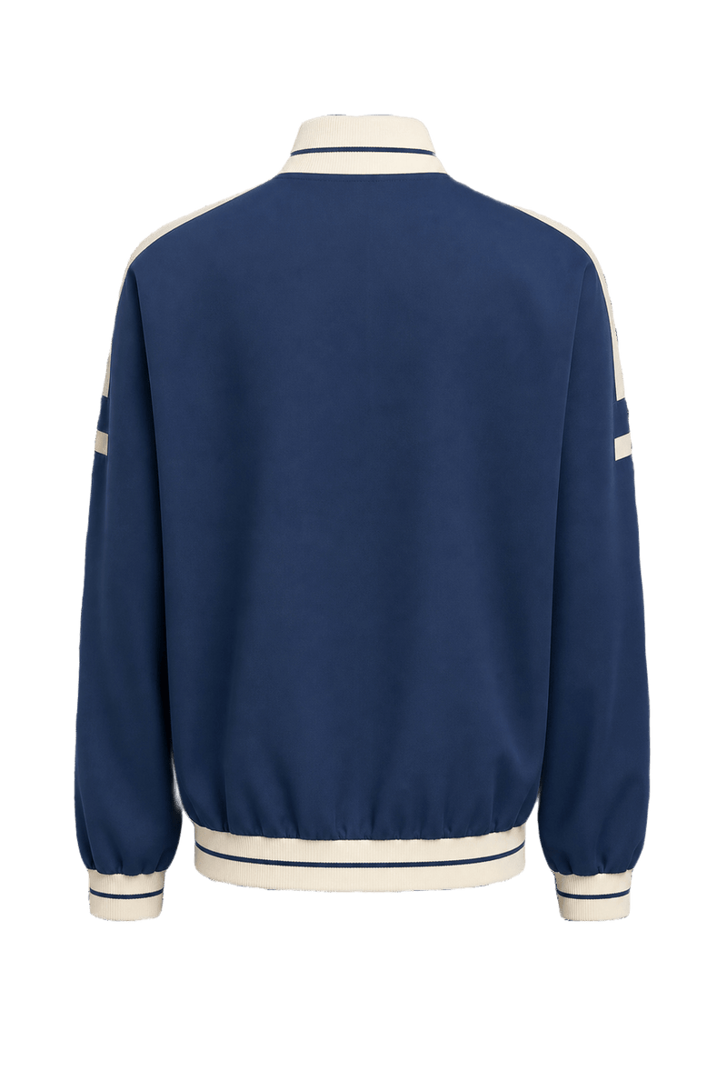 1980s Navy Blue Synthetic Blend Jacket - Back View