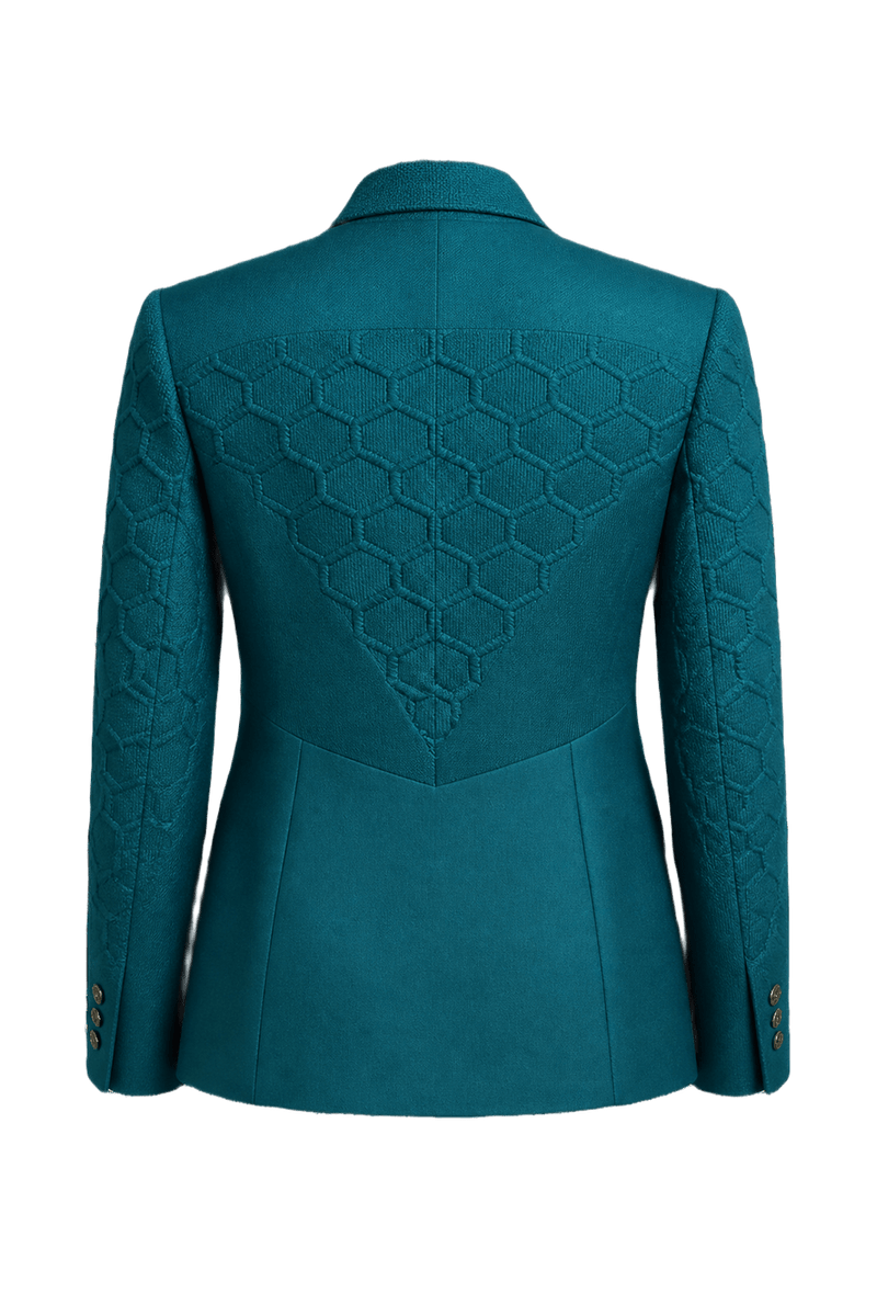 1980s Teal Wool Blend Blazer - Back View