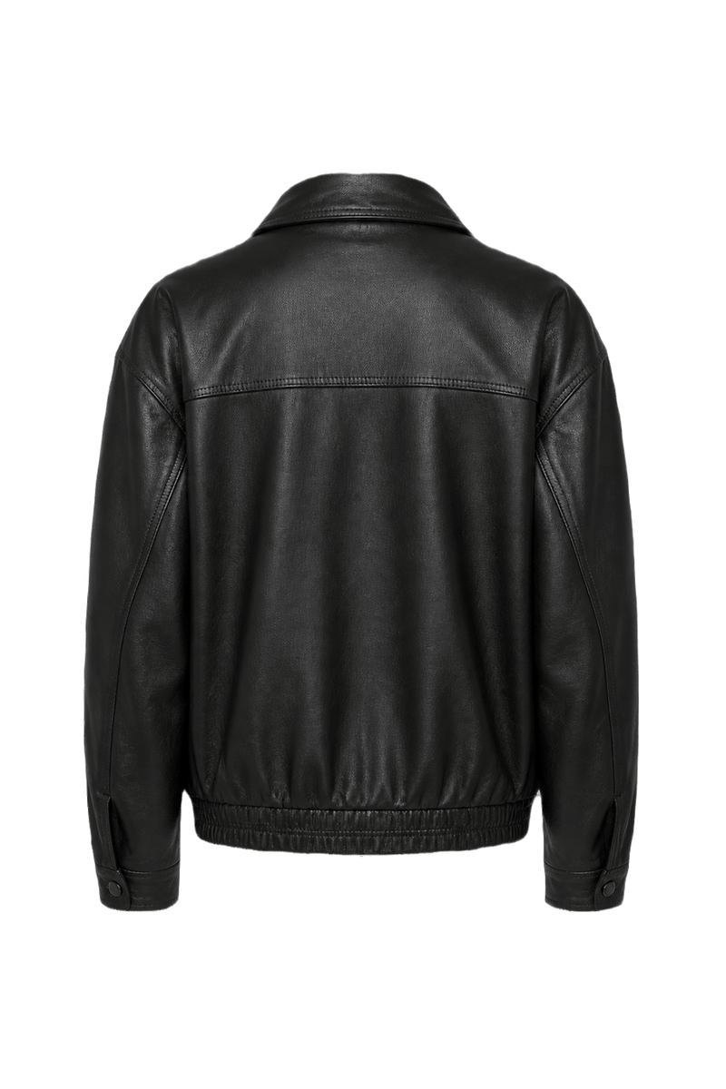 1980s Black Leather Smooth Leather Jacket - Back View