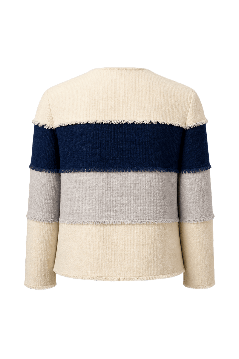 1990s Beige Blue Wool Blend Jacket - Back View