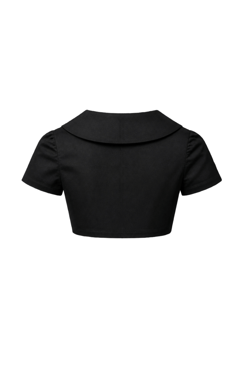 1970s Black Cotton Blouse - Back View