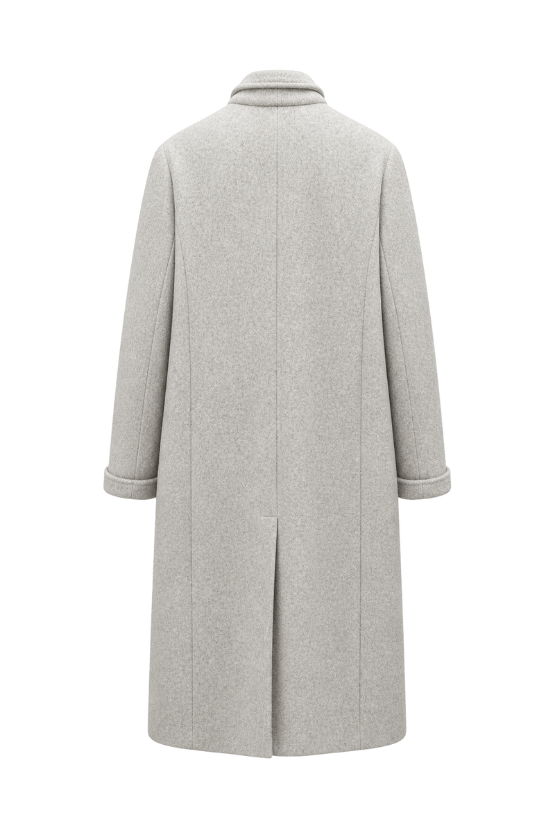 1990s Light Grey Wool Coat - Back View