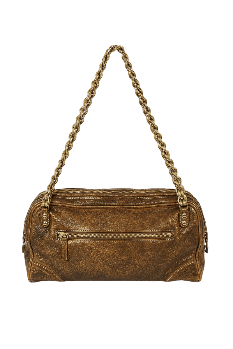 1980s Bronze Leather Shoulder Bag - Back View