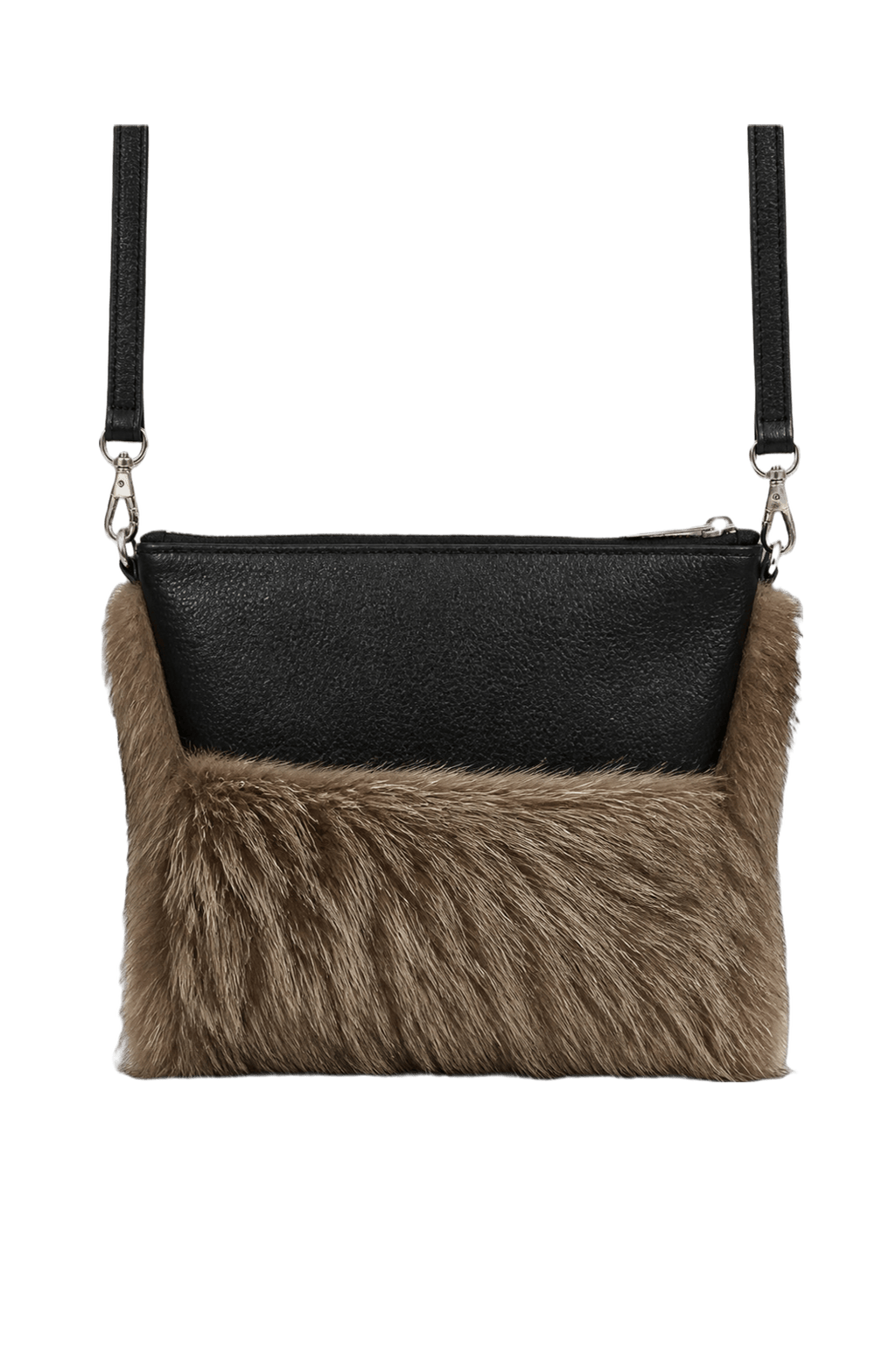 1980s Black Leather and Fur Handbag - Back View