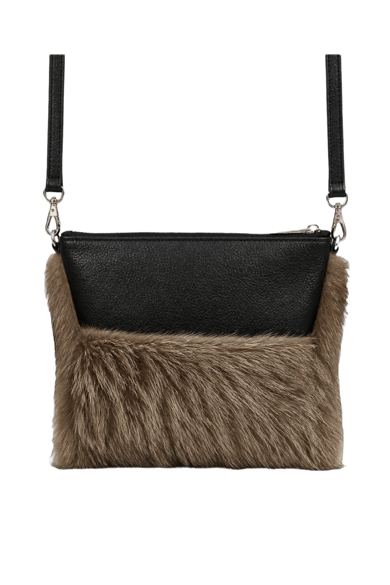1980s Black Leather and Fur Handbag - Back View