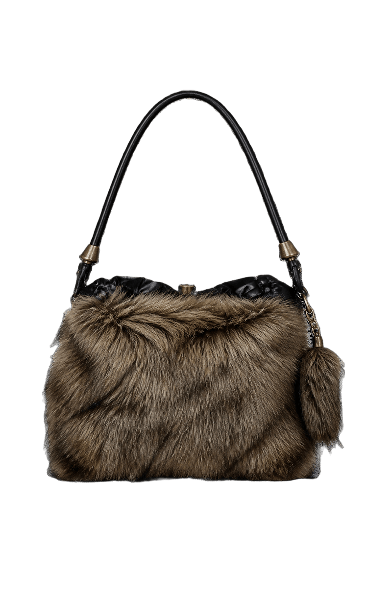 1990s Brown Fox Fur Handbag - Back View