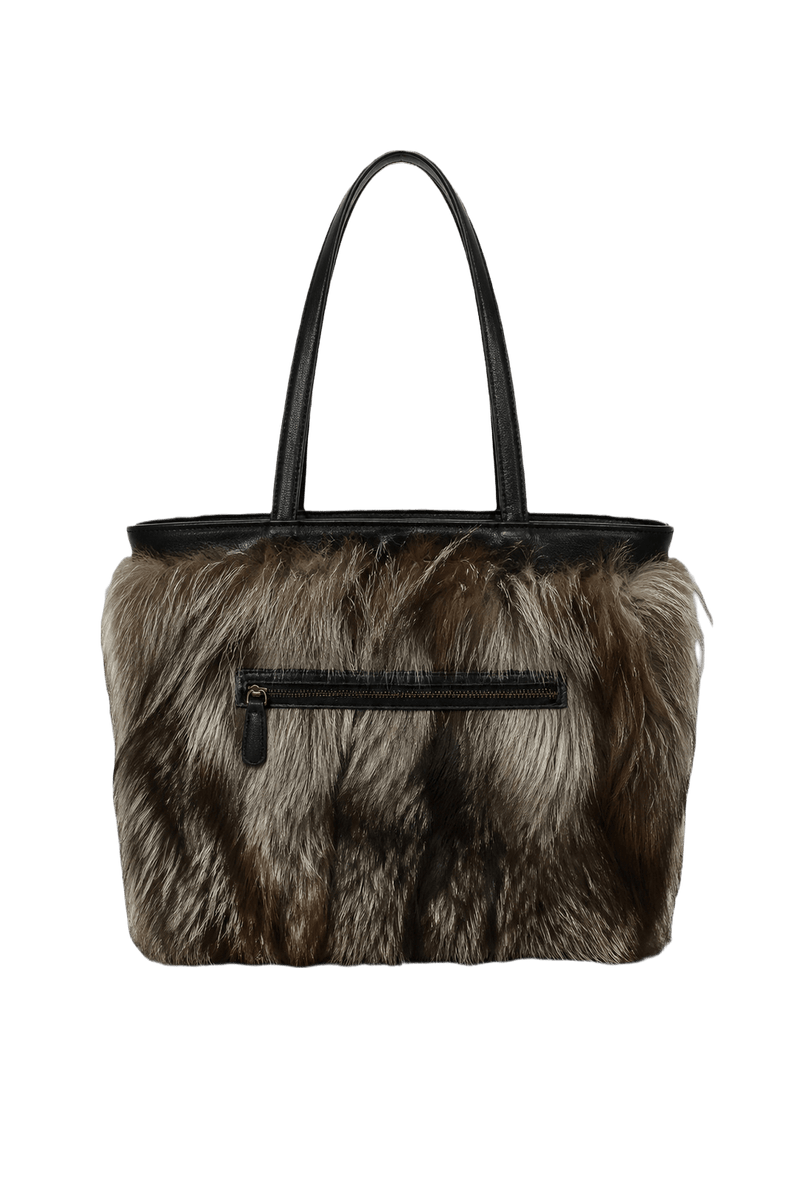 1980s Brown Fox Fur Handbag - Back View