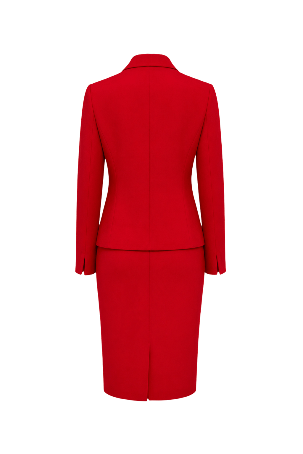 1990s Red Polyester Blend Skirt Suit - Back View