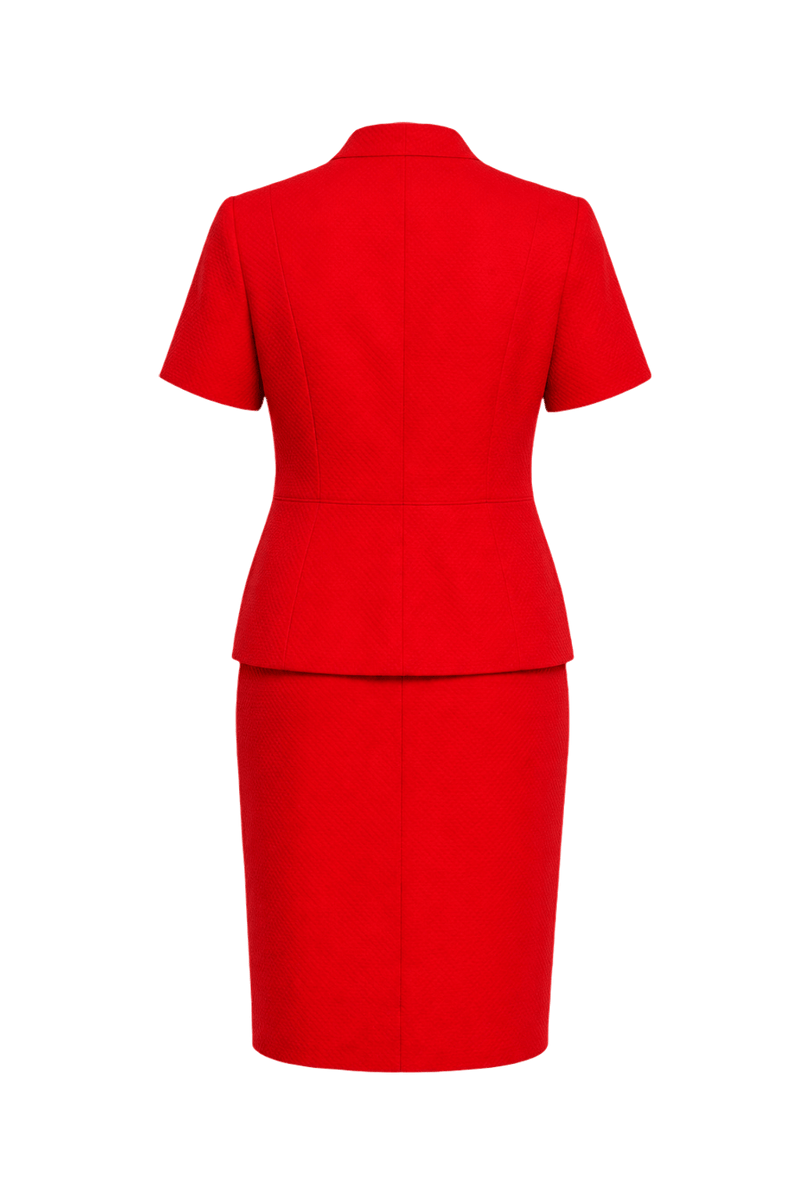 1980s Bright Red Textured Fabric Skirt Suit - Back View