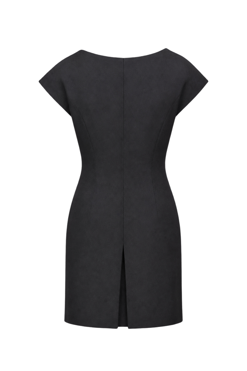 1990s Black Wool Blend Dress - Back View