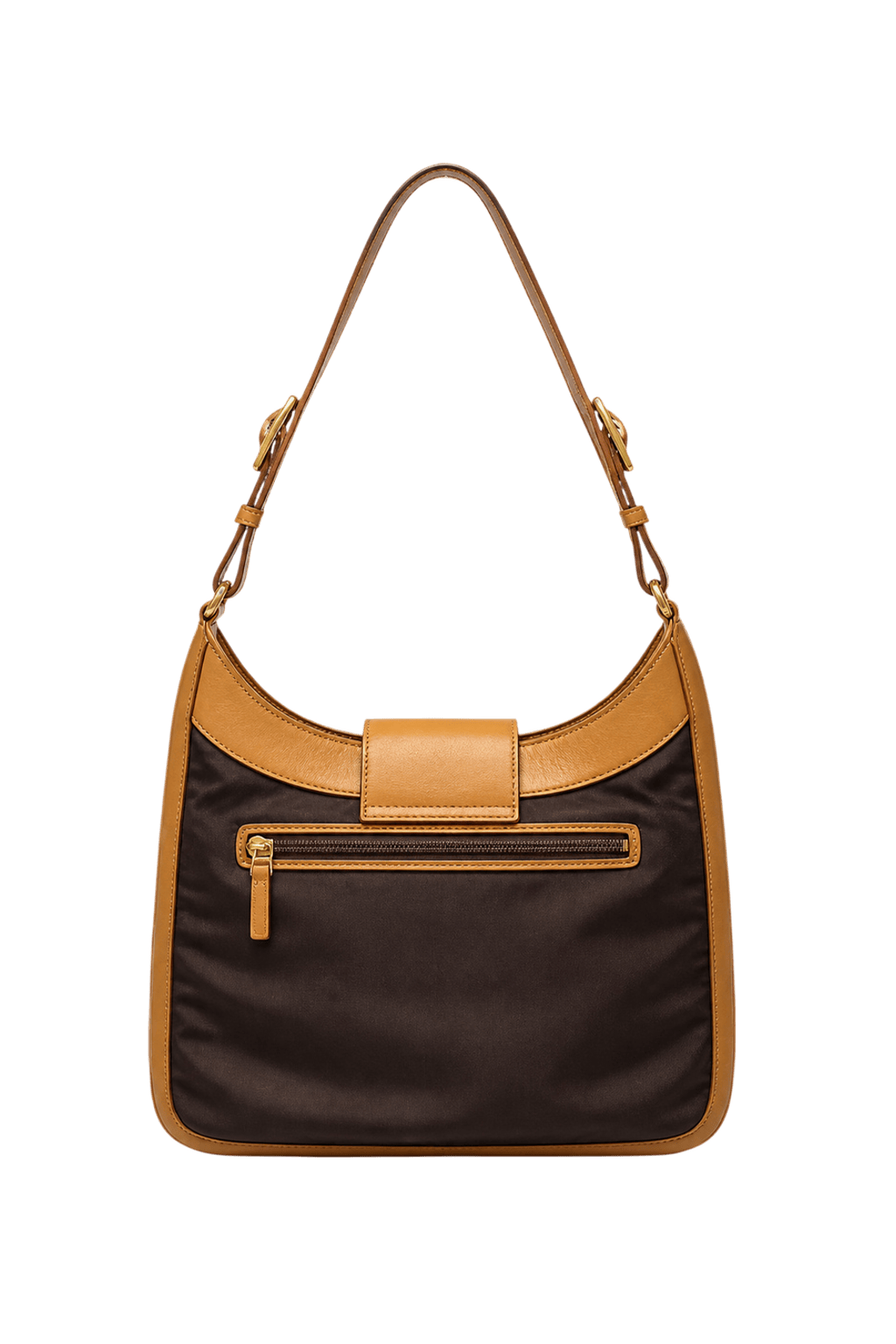 1990s Brown Leather and Fabric Bag - Back View