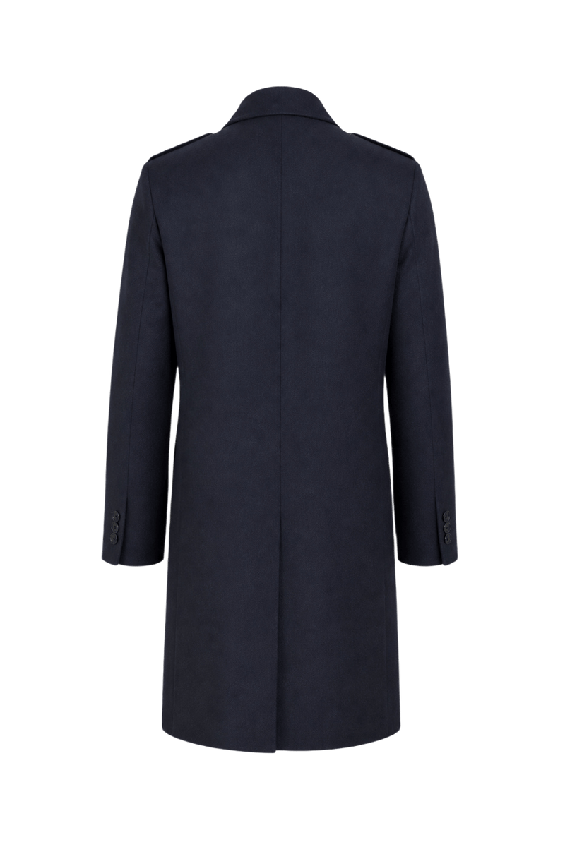 1970s Navy Blue Wool Blend Coat - Back View