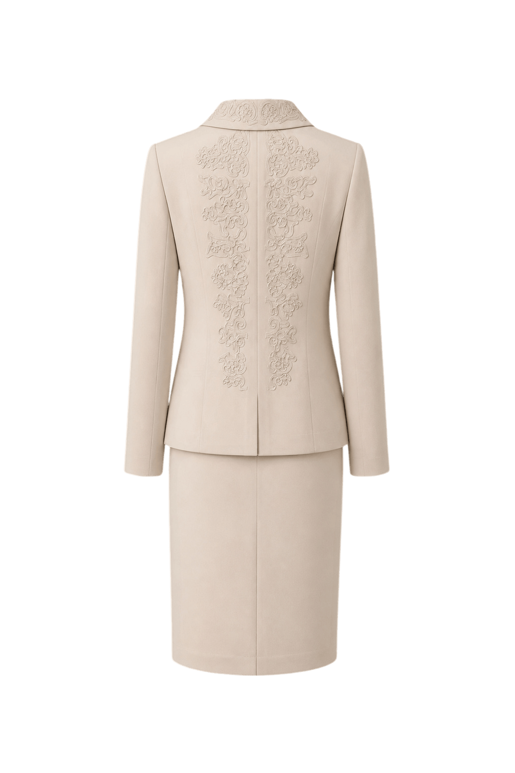 1990s Cream Polyester Blazer and Skirt Set - Back View