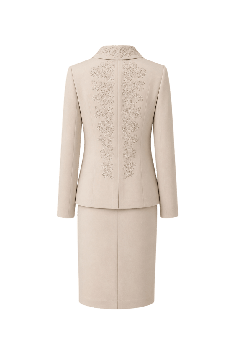 1990s Cream Polyester Blazer and Skirt Set - Back View