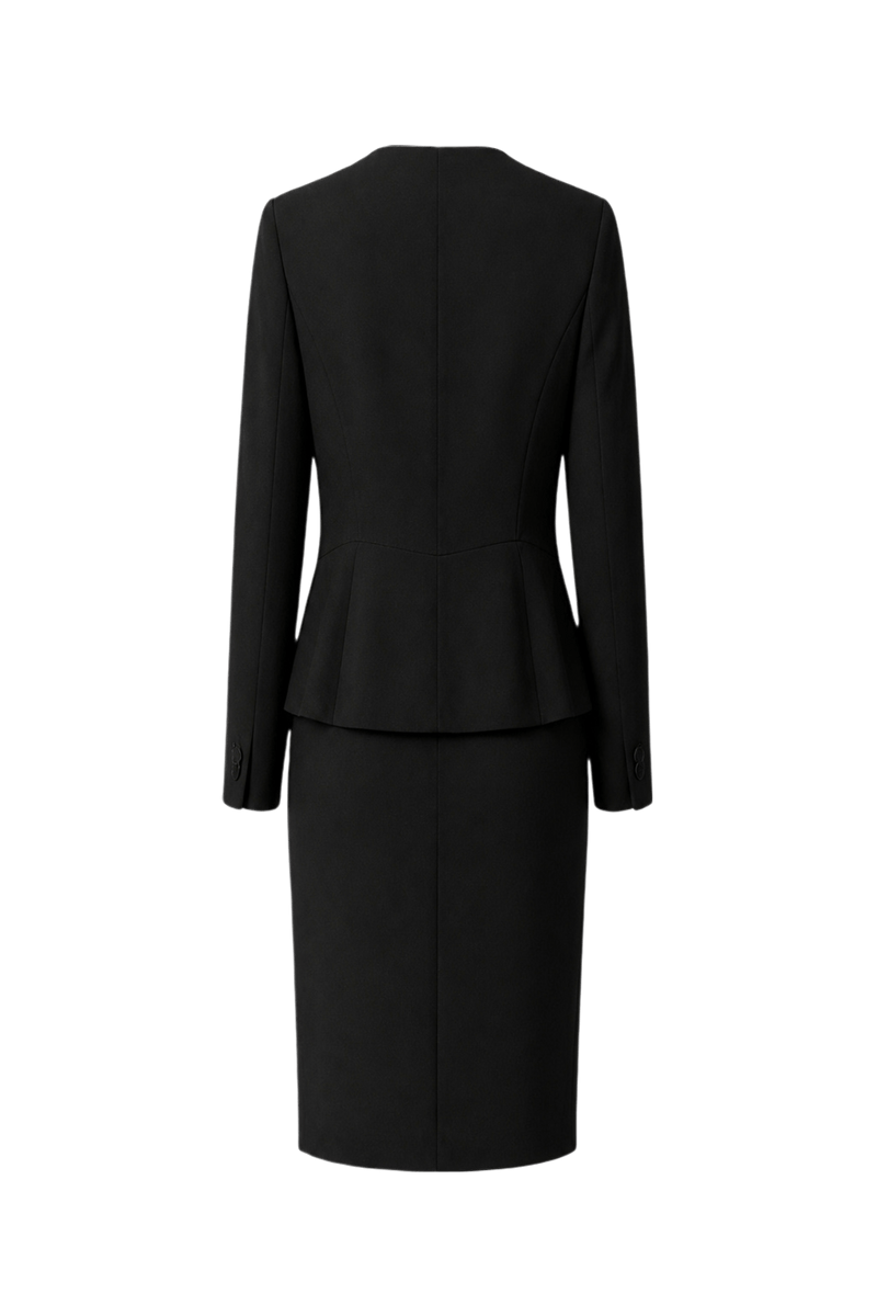 1960s Black Wool Blend Jacket + Skirt Set - Back View