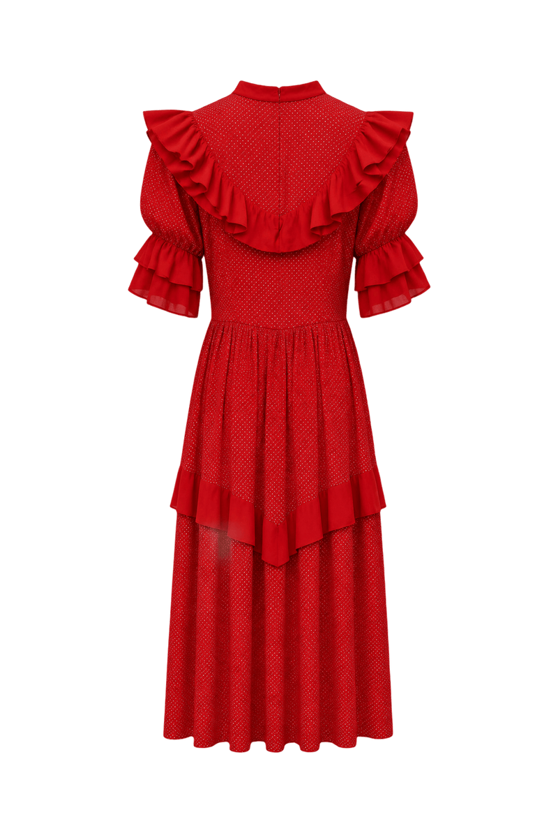 1950s Red Polyester Dress - Back View